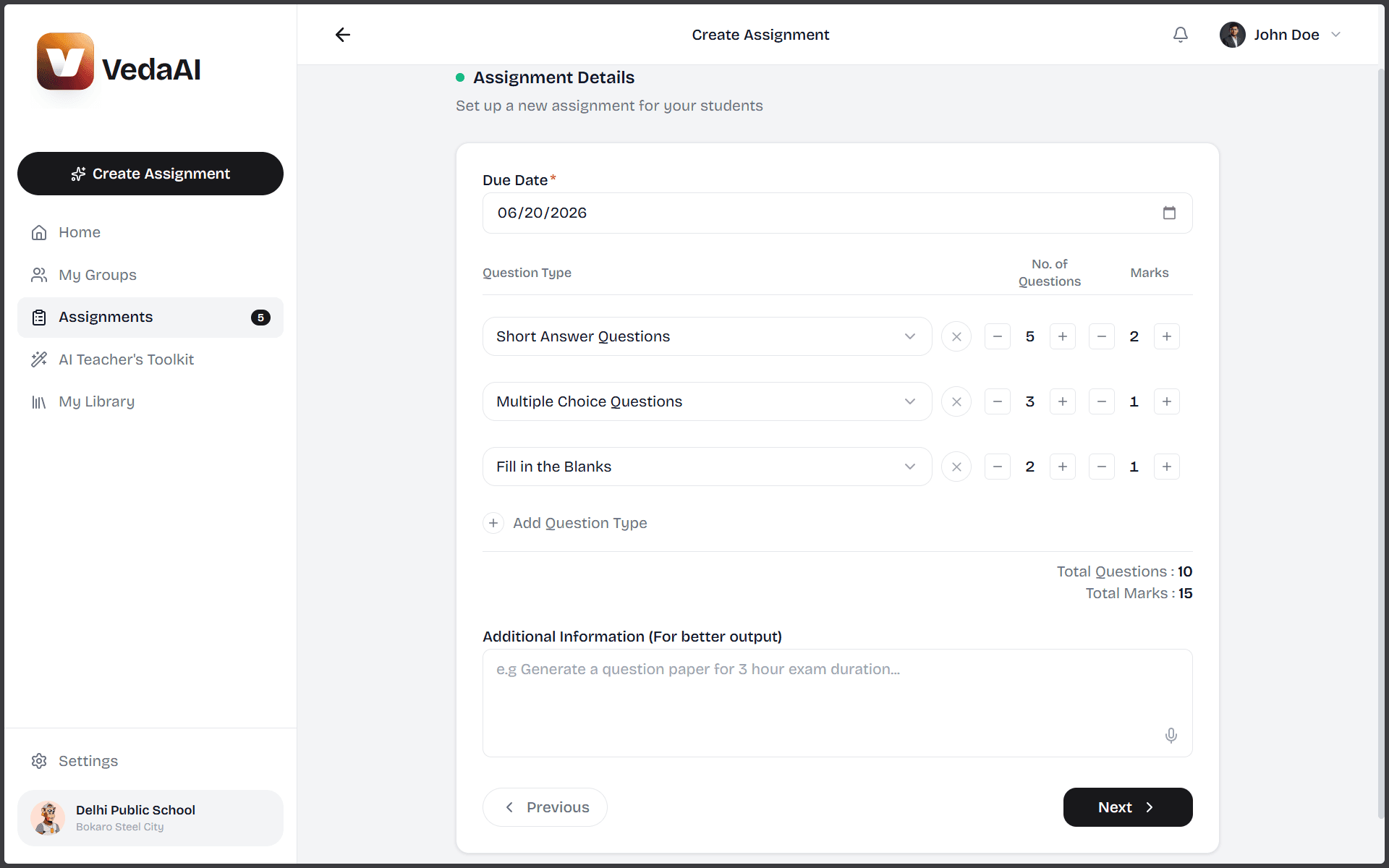 VedaAI – AI Assessment Creator (Technical Assignment Project) - 4
